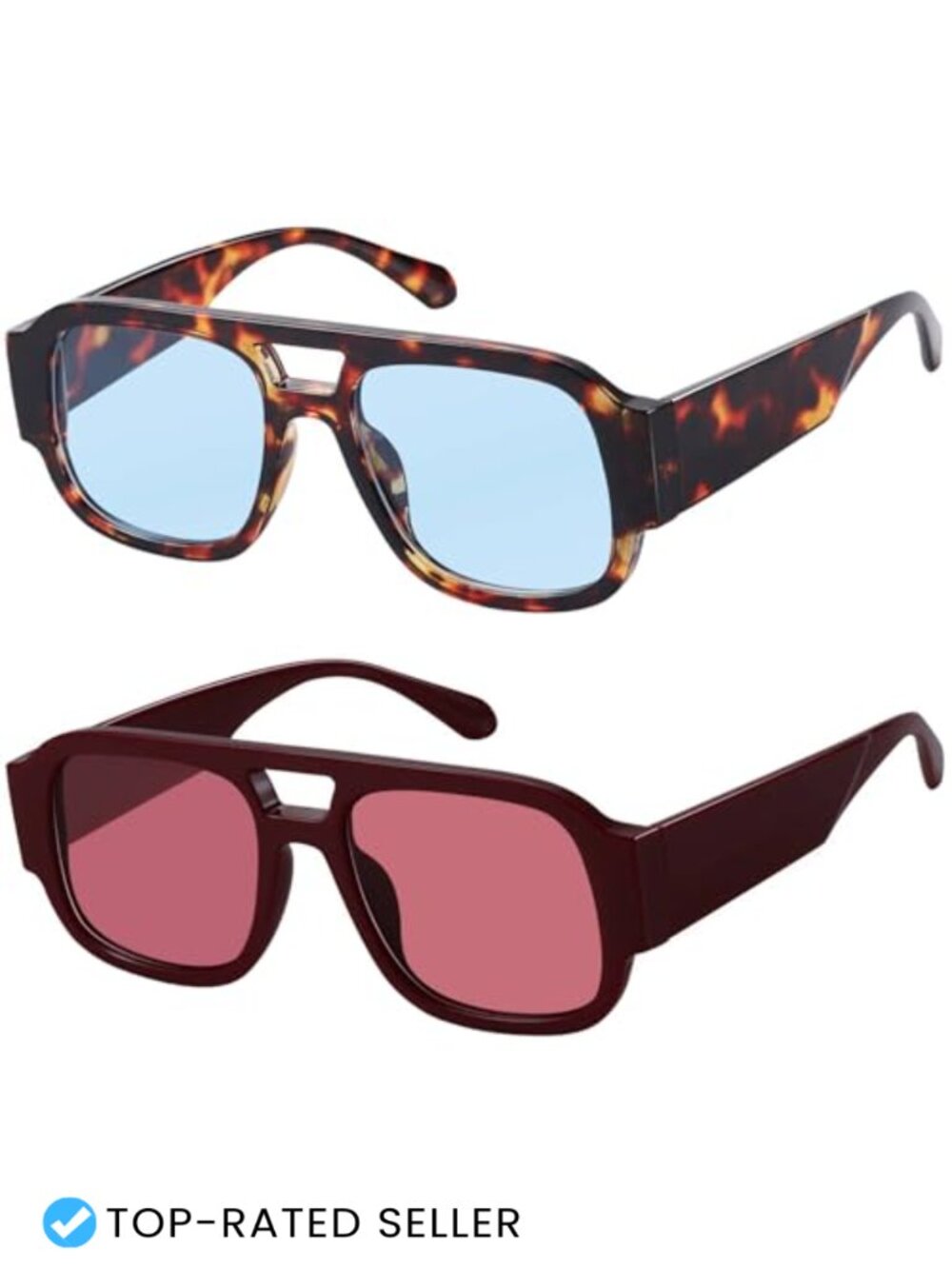 Oversized Retro Square Aviator Sunglasses UV400 Protection